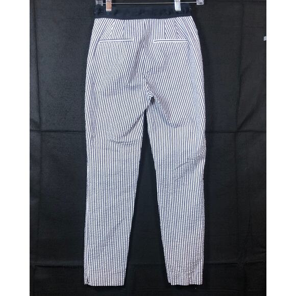 Zara Womens Pants White Black Striped Ribbed Seersucker Feel Ankle Stretch XS - Picture 11 of 13